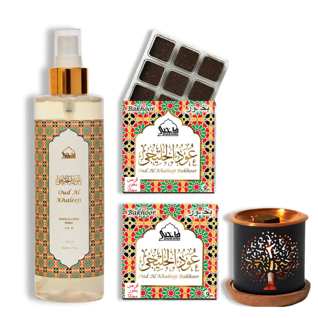 Dukhni Oud Al Khaleeji Bakhoor And Room And Linen Spray Combo UK