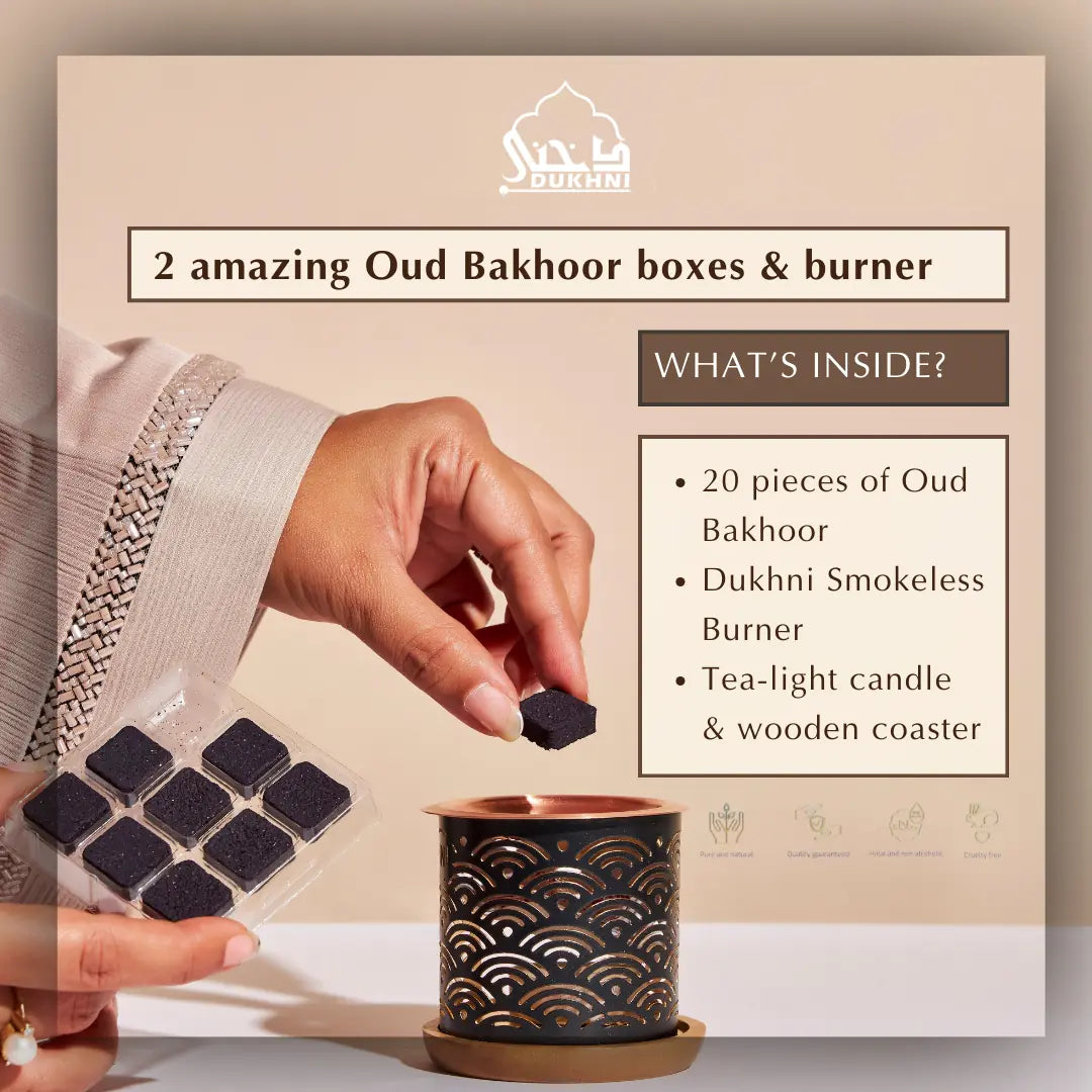 Get 20 Oud Bakhoor Pieces With Smokeless Burner Authentic Arabic Scents Non Toxic Mess Free Vegan Incense UK