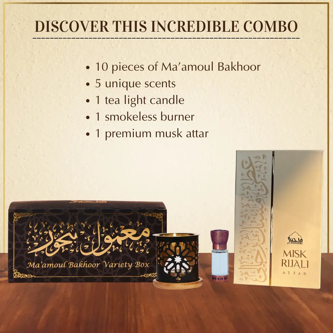 Get 5 Maamoul Bakhoor Scents With Smokeless Burner And Misk Rijali Attar Authentic Luxurious Premium Scents UK