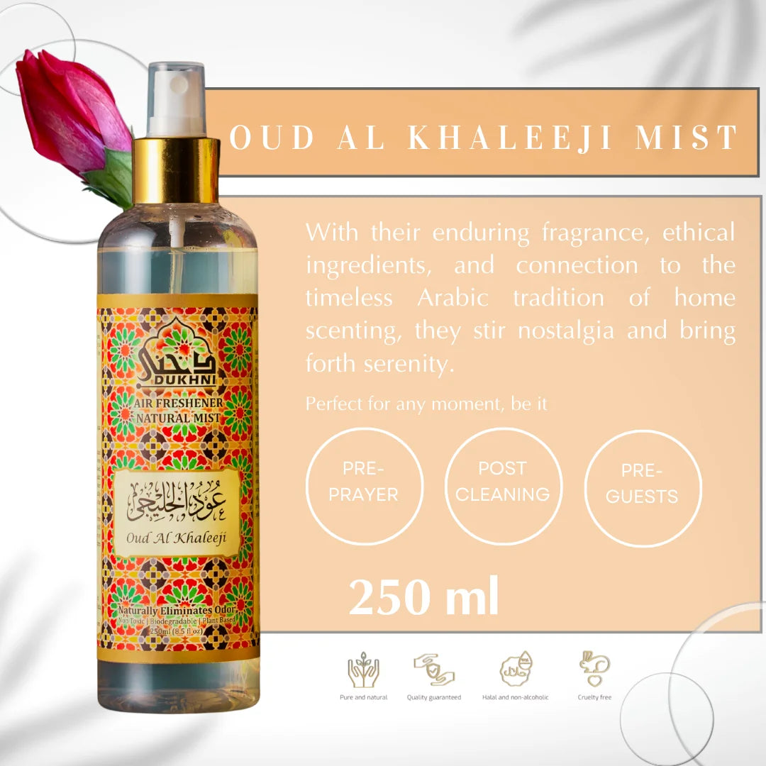 250ml Dukhni Khaleeji Mist Spray Zesty Oud Room Freshner For Your Sofa Room Linen Curtains Kitchen UK