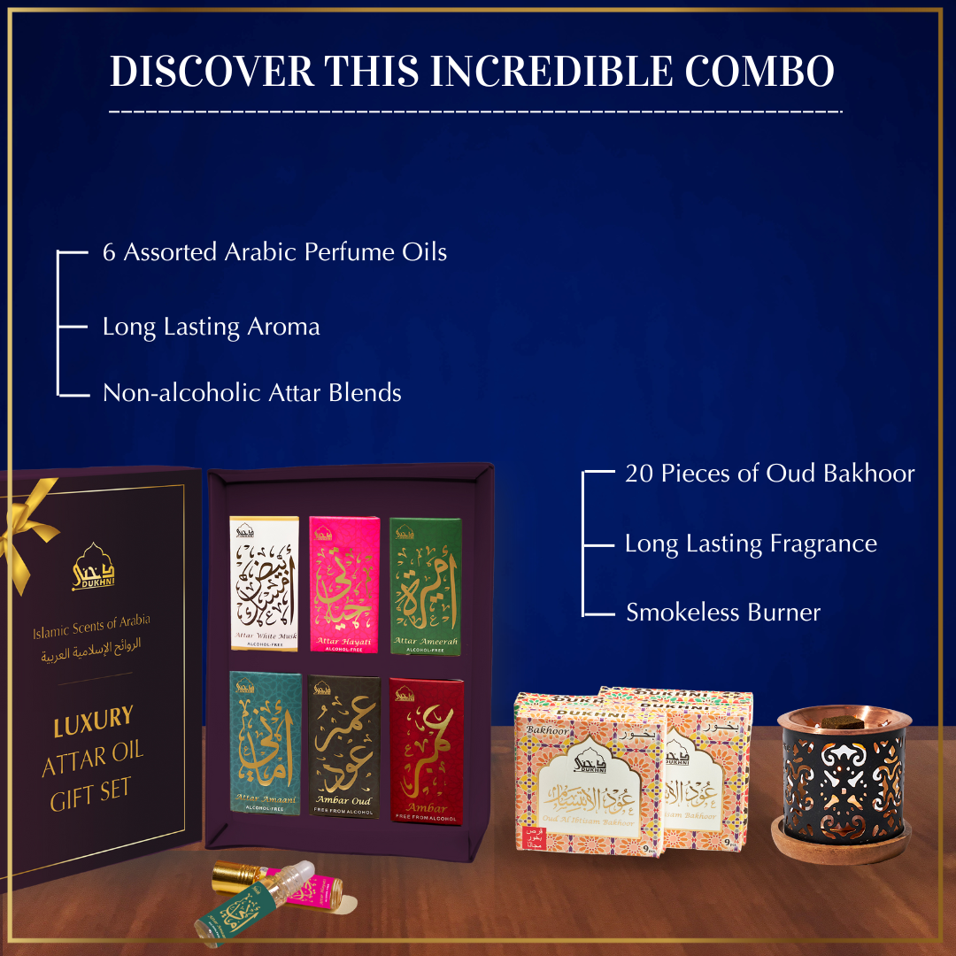 Oud Al Ibtisam Bakhoor With Burner + Luxury Attar Oil Set | Value Pack