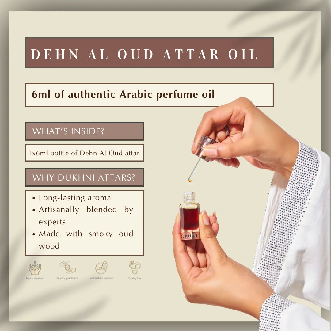 6ml Dehn Al Oud Attar Oil Non Alcoholic Arabic Attar Oil By Dukhni Blended By Experts Smokey Oud Perfume Oil UK