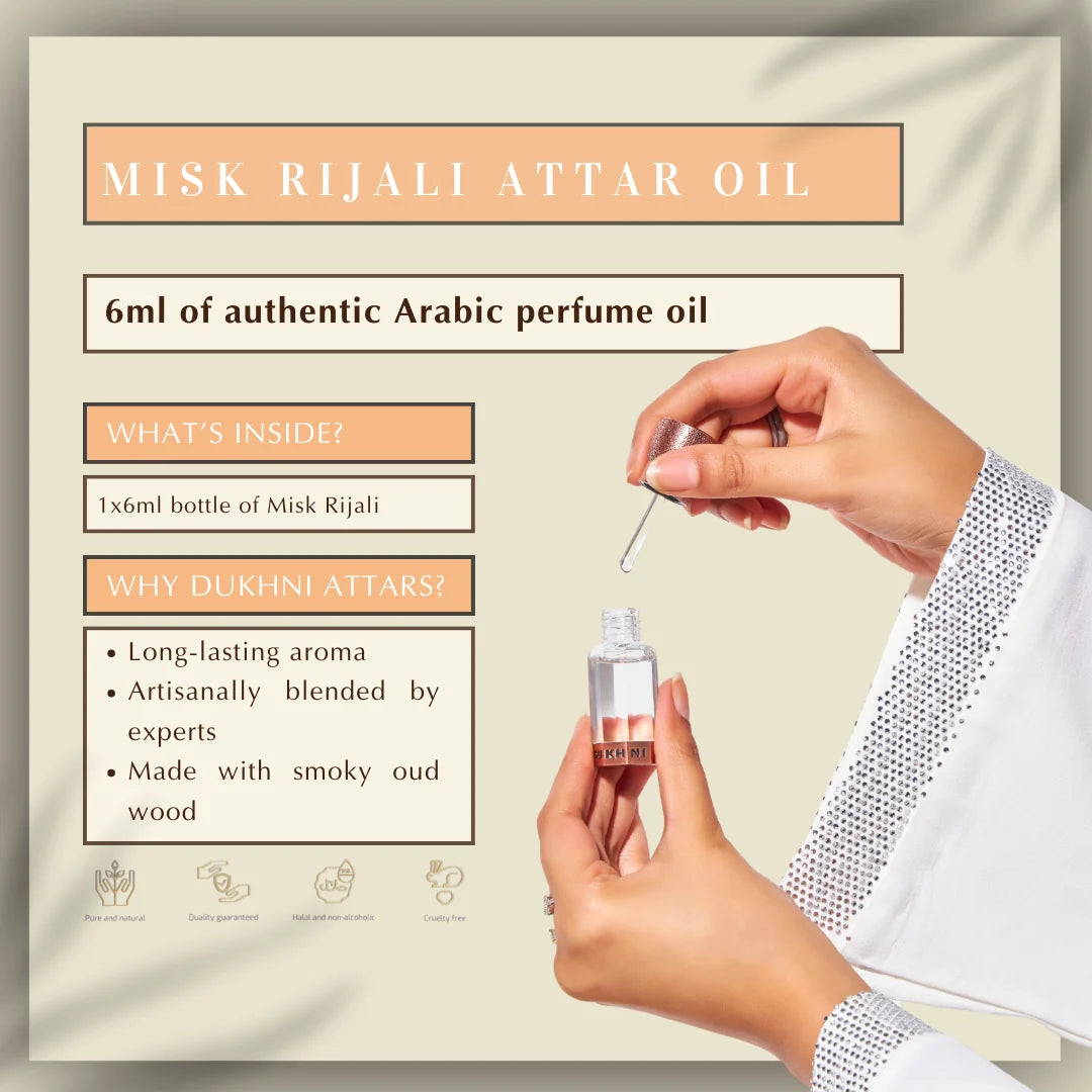 6ml Misk Rijali Attar Oil Non Alcoholic Arabic Attar Oil By Dukhni Blended By Experts Oud Musk Perfume Oil UK