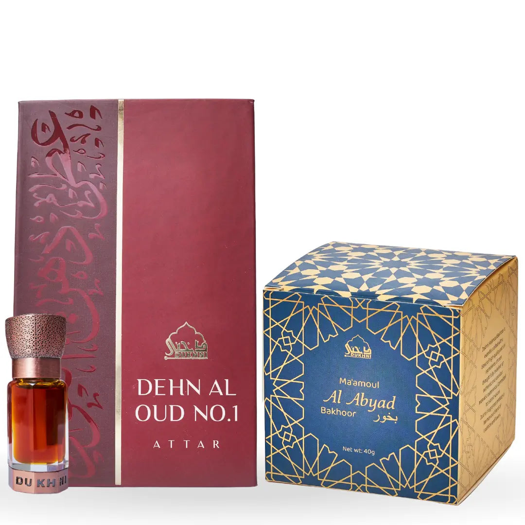 Dukhni Maamoul Al Abyad Bakhoor And Dehn Al Oud Attar Oil Arabic Bakhoor Incense And Attar Oil Combo UK