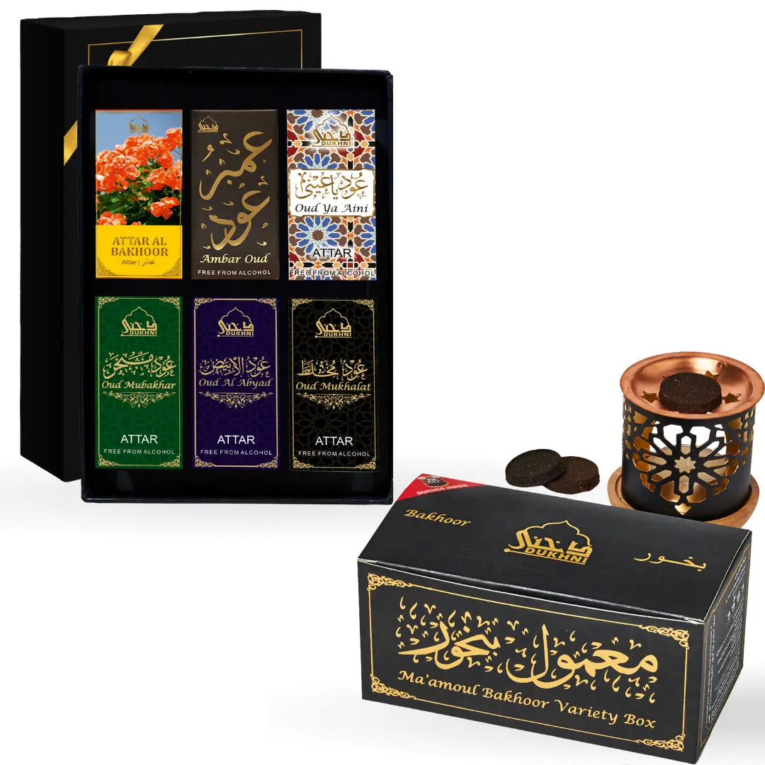 Dukhni Maamoul Bakhoor Variety Box With Smokeless Burner And Maamoul Attar Oil Set Combo Perfect For Gifting UK