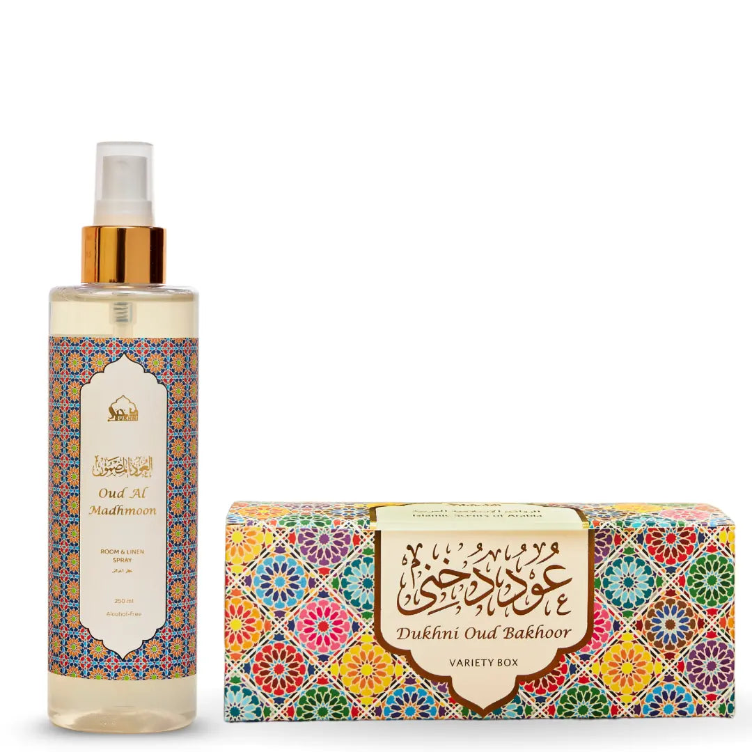 Dukhni Oud Bakhoor Variety Box And Oud Al Madhmoon Room And Linen Spray Combo Perfect Eid Gift UK