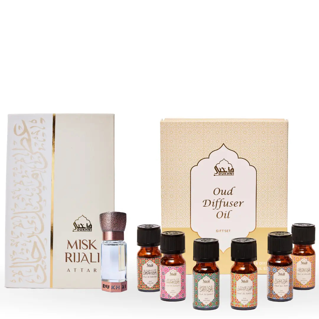 Dukhni Oud Diffuser Oil Gift Set For Home Office Misk Rijali Attar Oil Combo Ramzan Gift UK