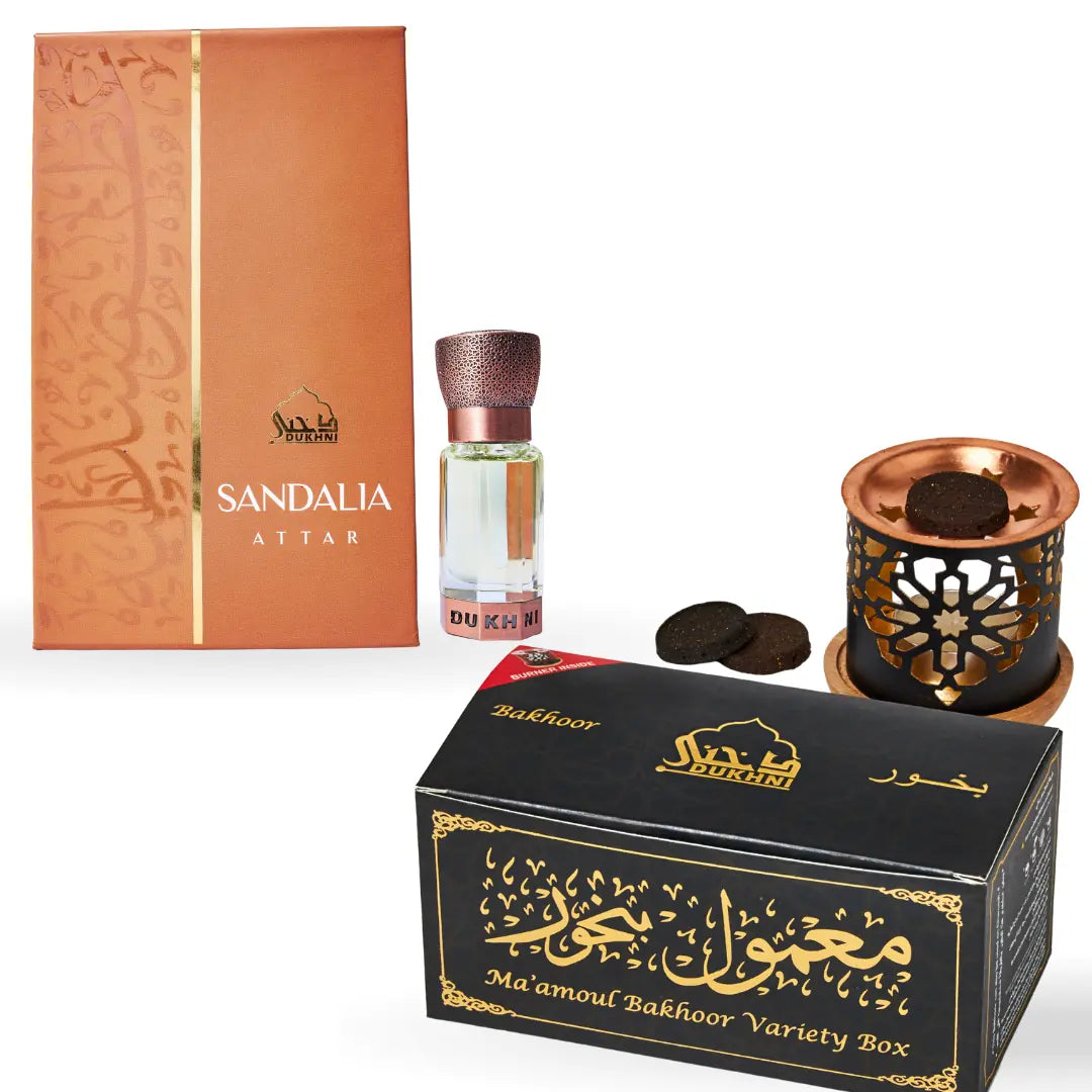 Dukhni Maamoul Bakhoor Variety Box With Burner And Sandalia Attar Oil Combo Eid Gift UK
