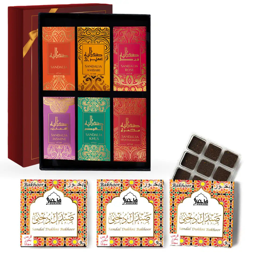 Dukhni Sandalwood Attar Oil Set And Sandal Bakhoor Combo UK