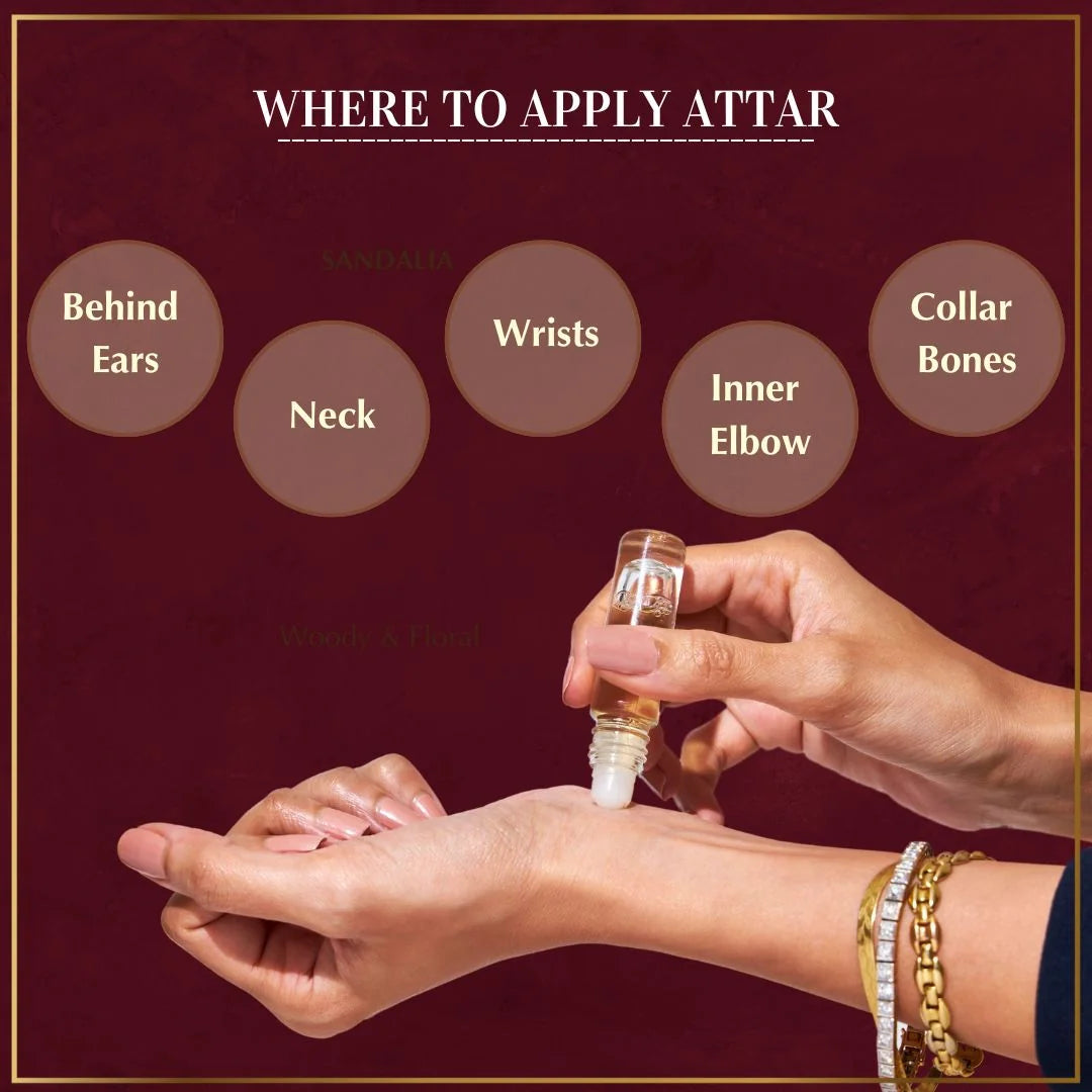 Dukhni Sandalwood Attar Set Apply On Wrist Neck Inner Elbow Collar Bone For Long Lasting Fragrance UK