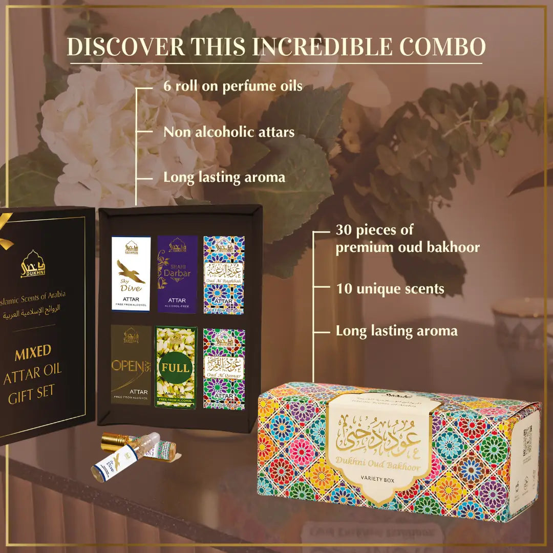 Oud Bakhoor Variety Box + Mixed Attar Oil Set | Value Pack