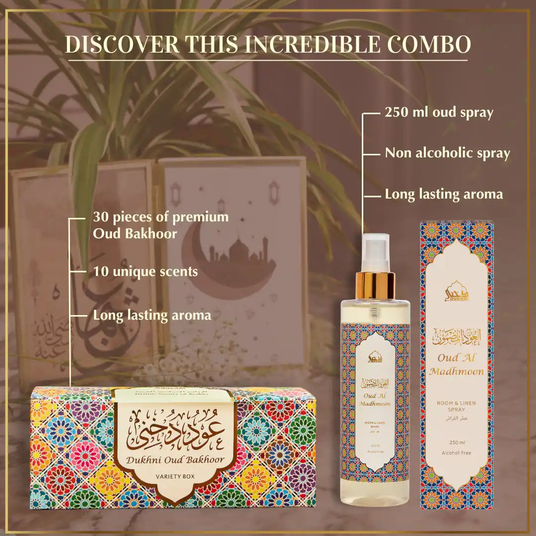 Oud Bakhoor Variety Box + Oud Al Madhmoon Mist