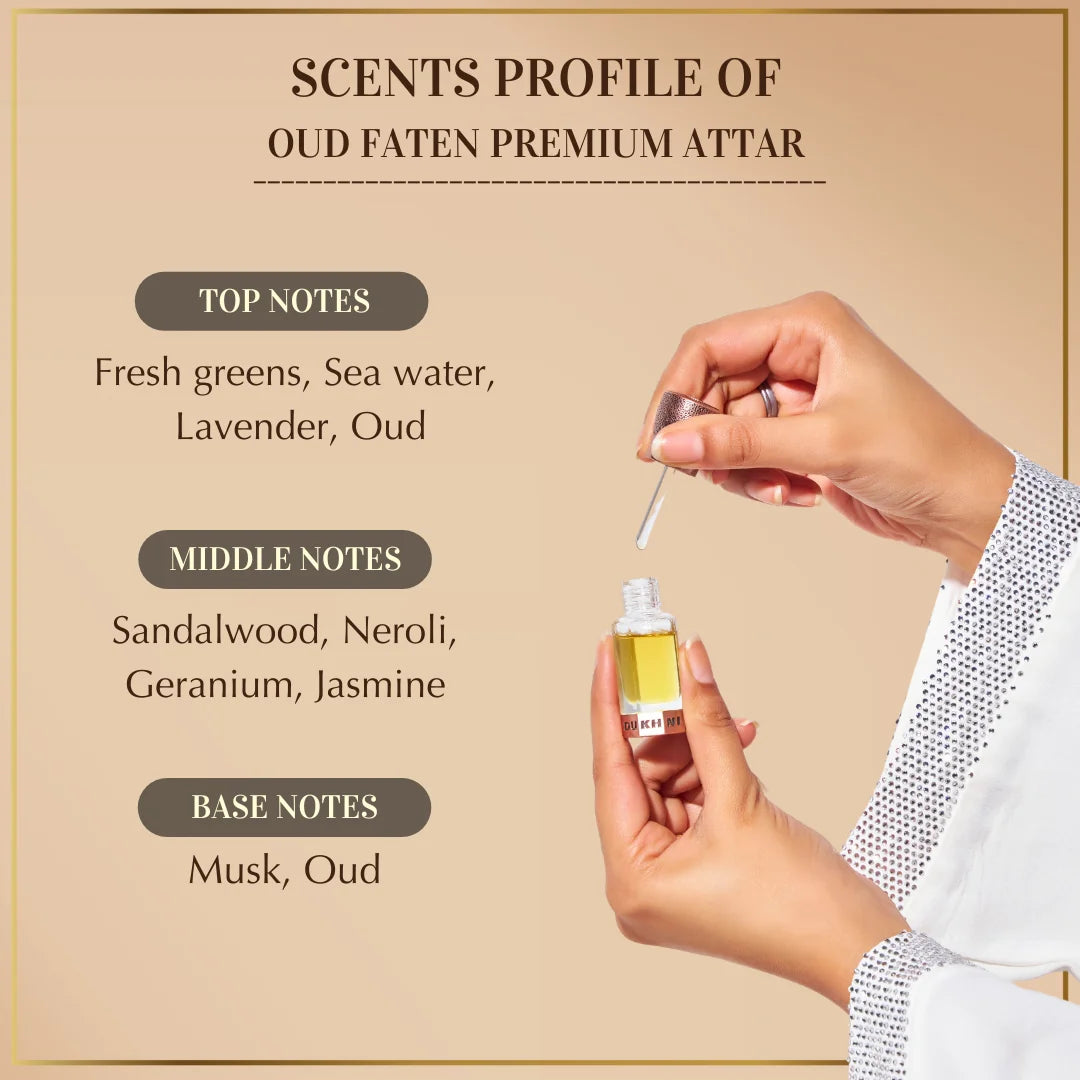 Oud Faten Premium Attar Lavender Fresh Greens Oud Musk Neroli Geranium Sandalwood Jasmine UK