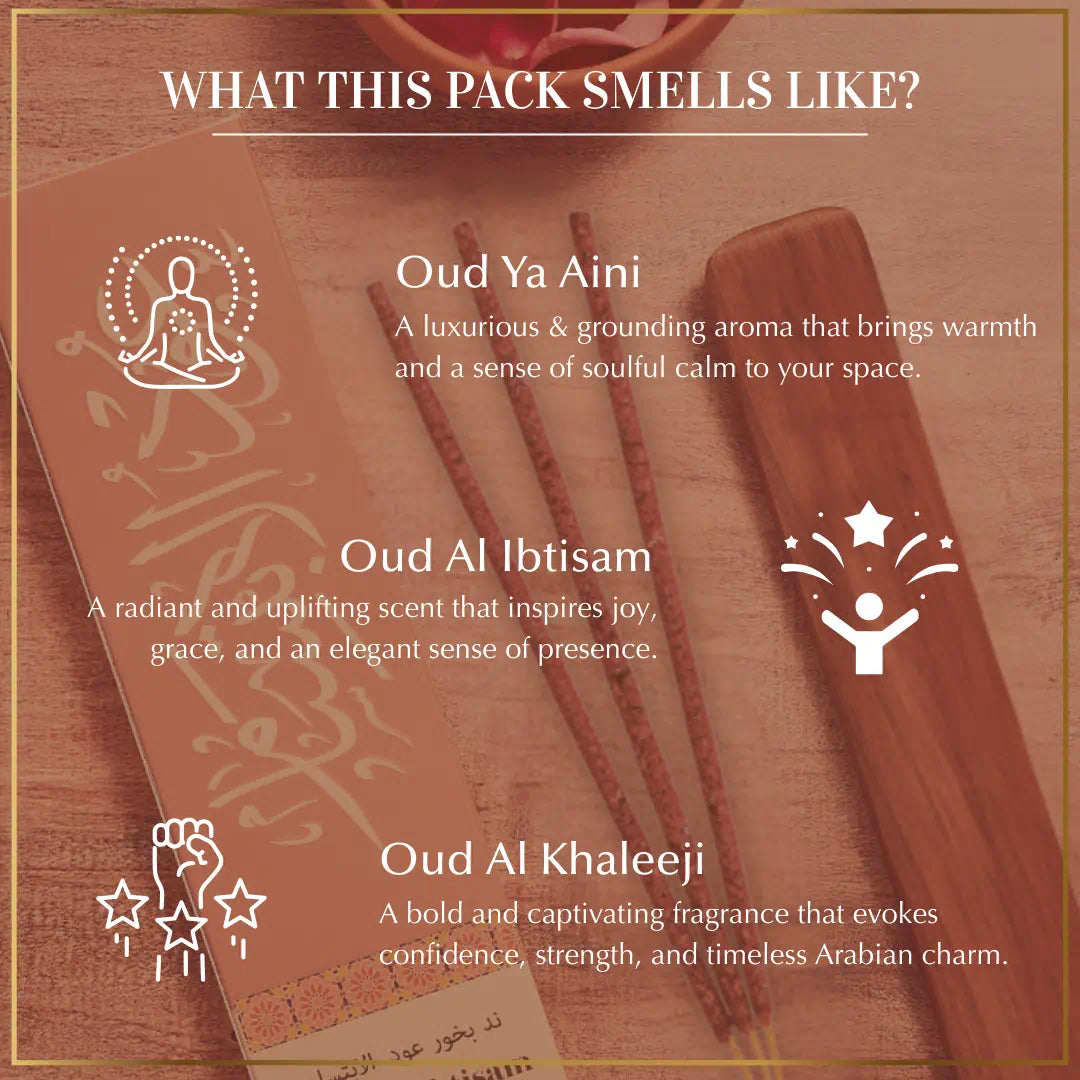 Bakhoor assorted scent pack incense sticks oud and natural ingredients oudh scents from Arabia