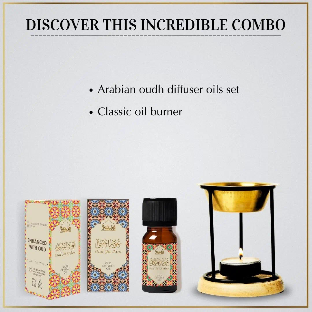 Arabian Oudh Diffuser Oil Set + Classic Oil Burner – Dukhni - Islamic ...